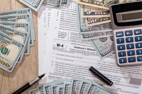 Income tax and payroll tax documents for a small business.